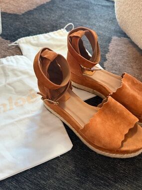 Chloé Lauren Espadrille Platform Sandals (Tobacco)